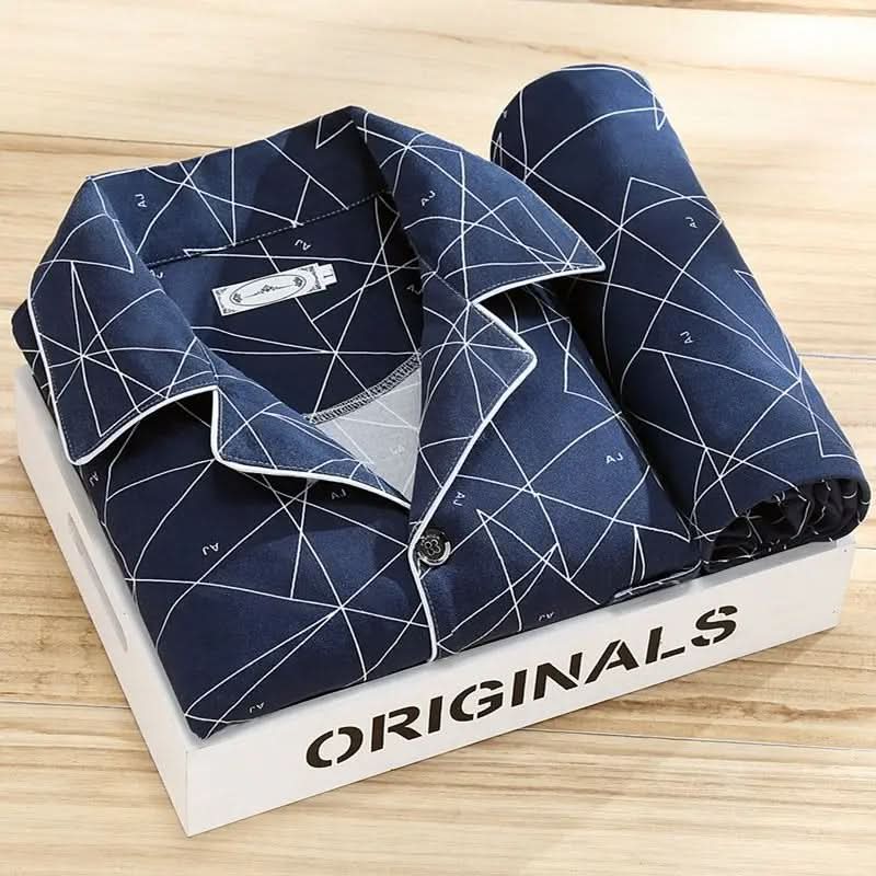 Mens Pajama Set Button Down Soft Breathable Sleepwear