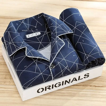 Mens Pajama Set Button Down Soft Breathable Sleepwear