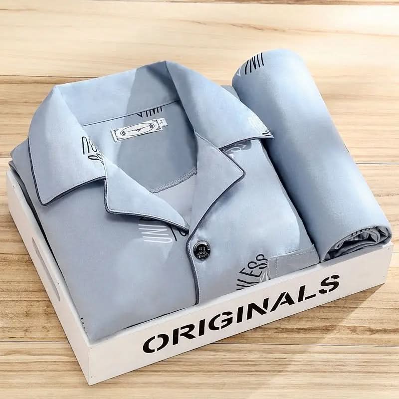 Mens Pajama Set Button Down Soft Breathable Sleepwear