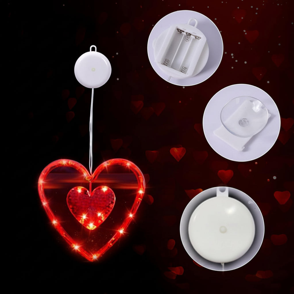 Valentines Day Window Light Hanging Red Glowing Heart