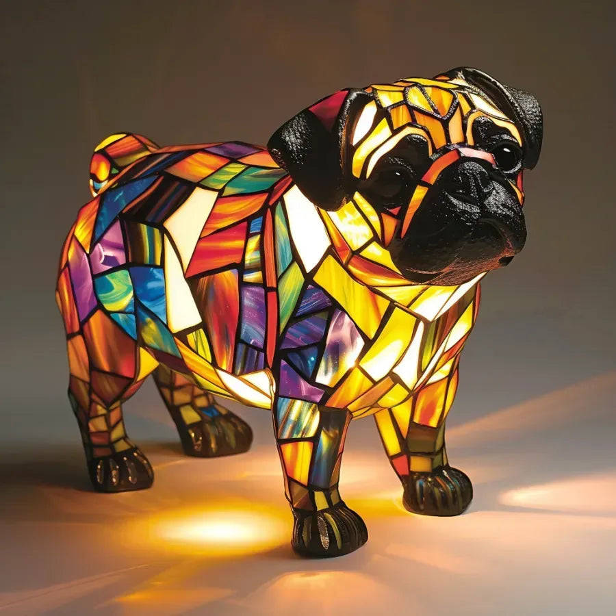 Table Lamp Stained Glass Dog Light Decorative Night Lamp