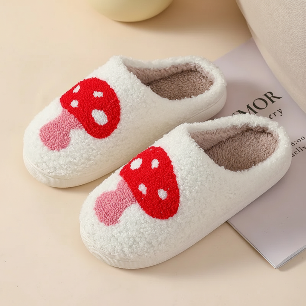 Cozy Heart Mushroom Slippers Sole Comfortable Footwear
