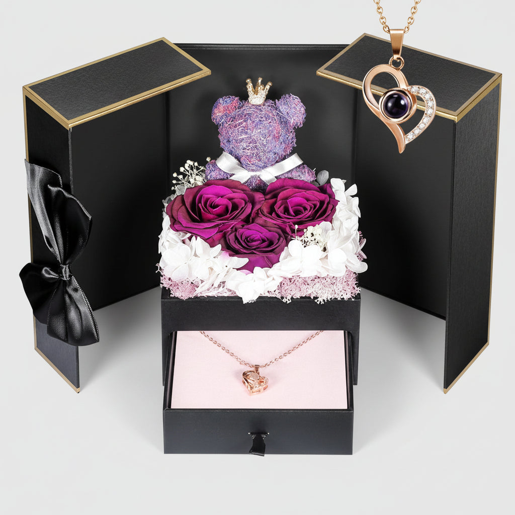 Eternal Roses I Love You 100 Languages Necklace Bear