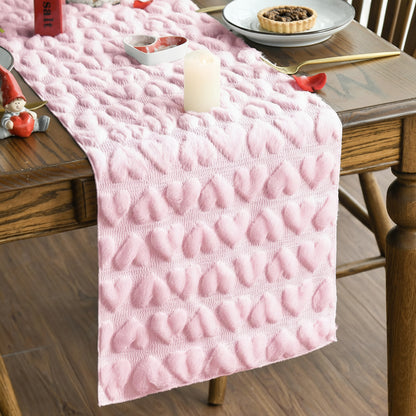 Pink Soft Plush Jacquard Heart Valentine Table Runner