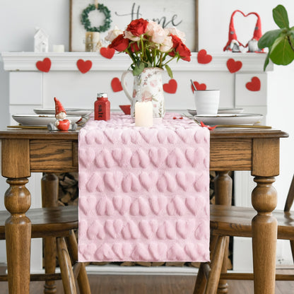 Pink Soft Plush Jacquard Heart Valentine Table Runner