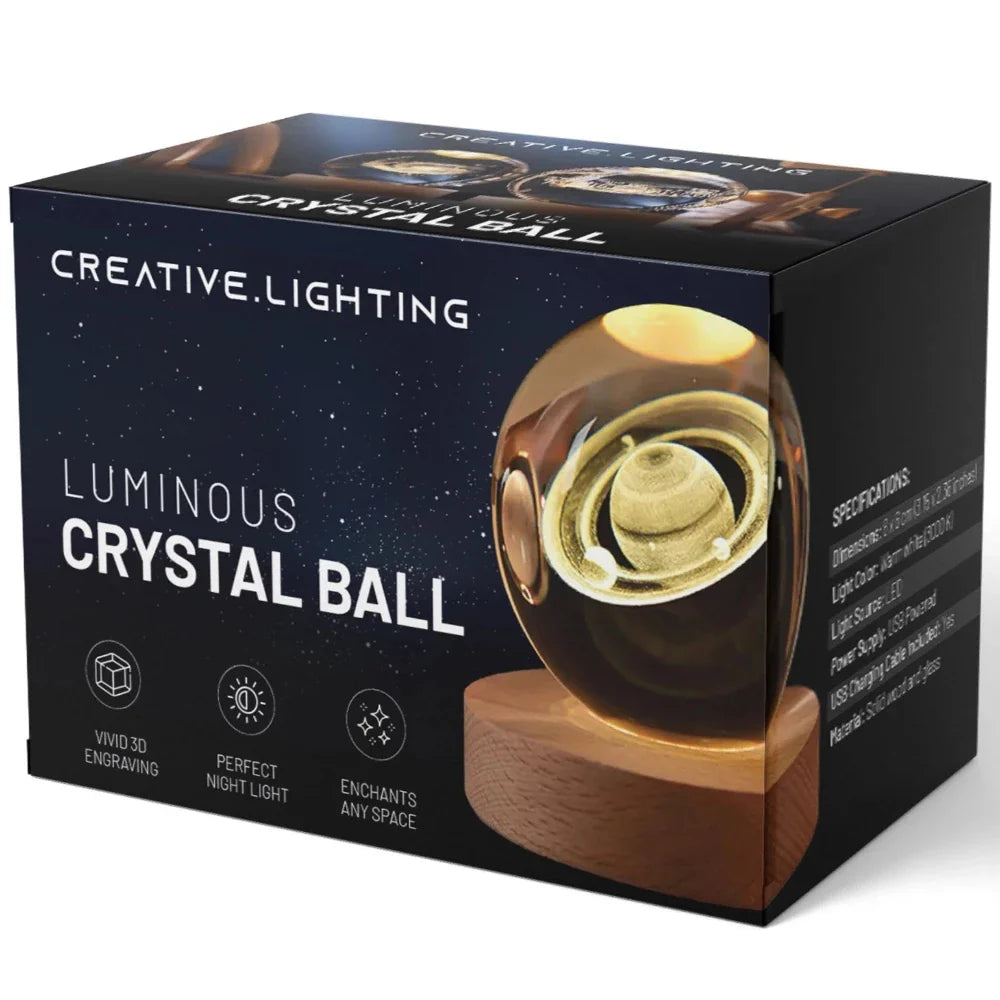LED Crystal Ball Night Light | 3D Galaxy Design