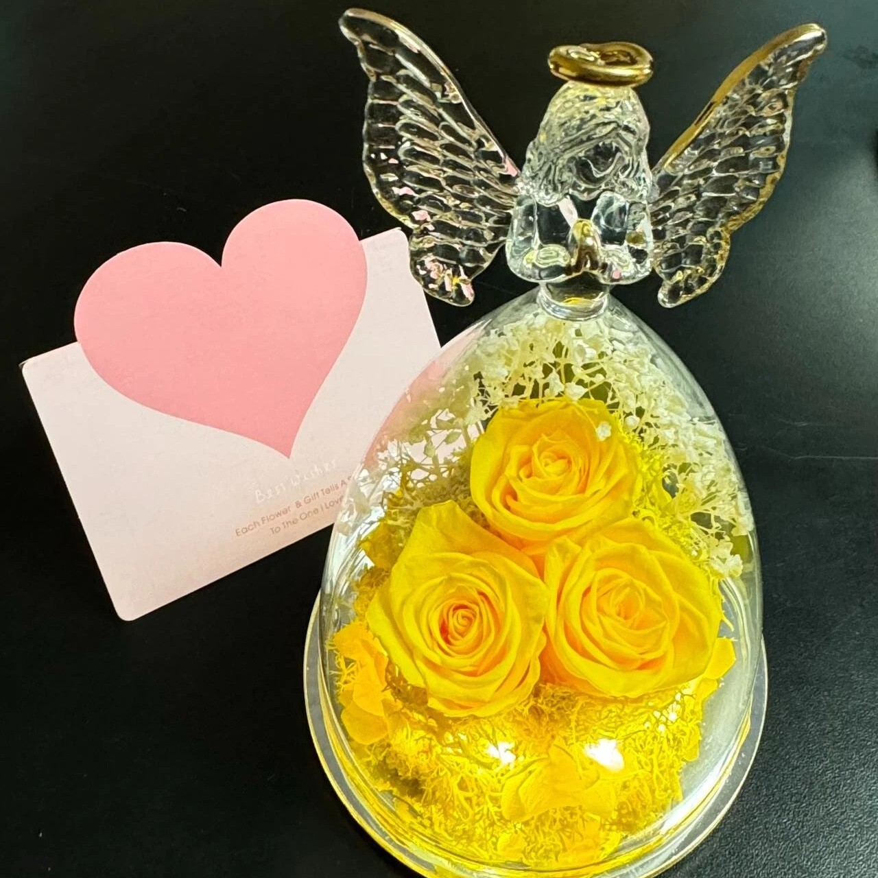 Preserved Rose Glass Angel Figurine Forever Fresh Flower