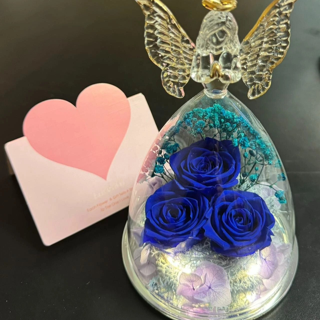 Preserved Rose Glass Angel Figurine Forever Fresh Flower