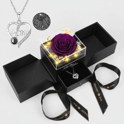 Preserved Red Real Rose Flowers Box I Love You Necklace