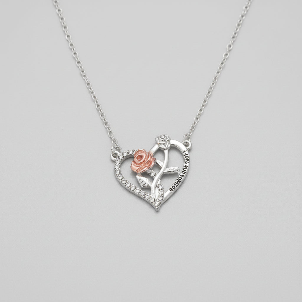 I Love You Forever Necklace Bear Rose Flower Gift Box