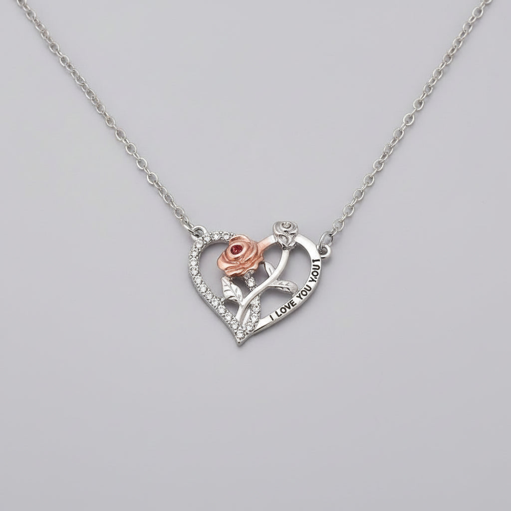 I Love You Forever Necklace Bear Rose Flower Gift Box