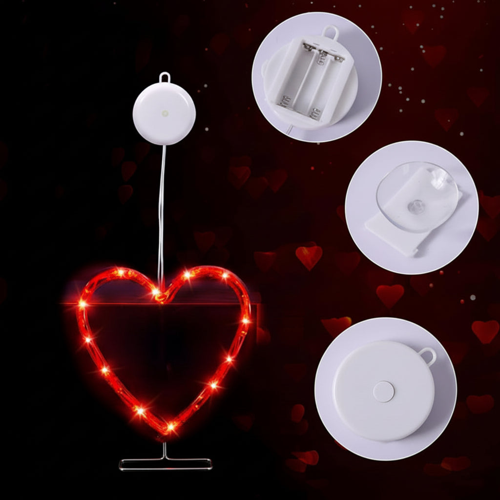 Valentines Day Window Light Hanging Red Glowing Heart