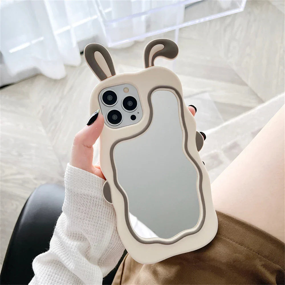 iPhone Case Rabbit Ear Built-In Mirror Protective Cover