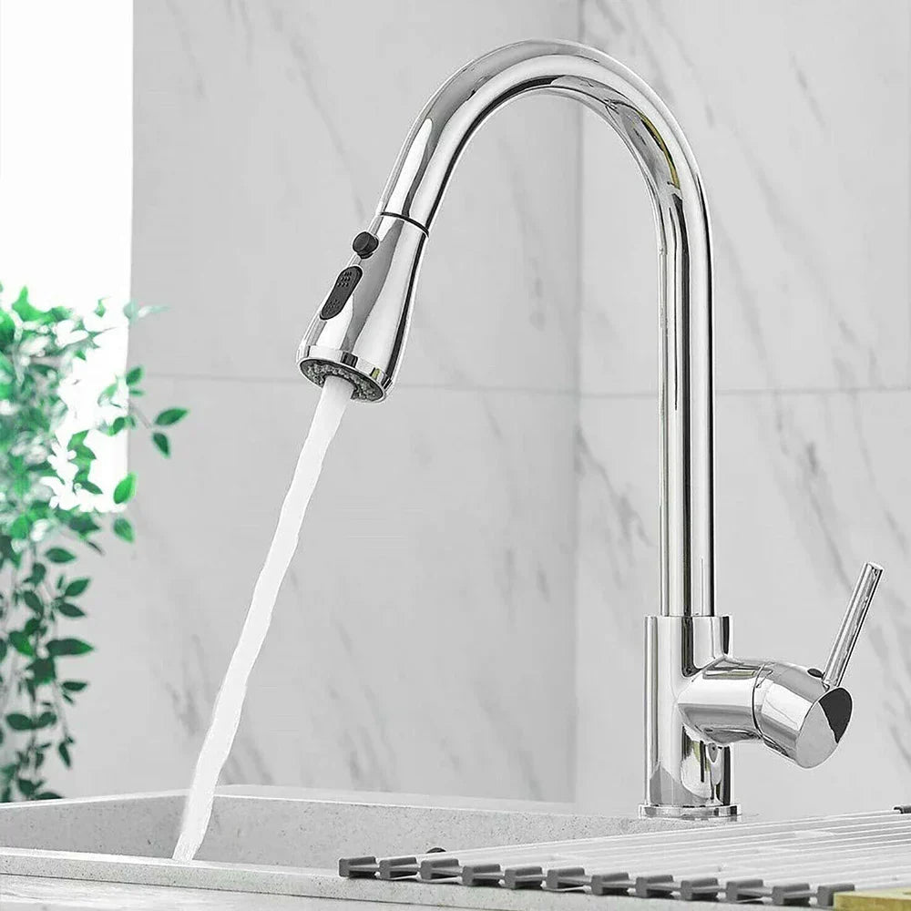 Kitchen Faucet Single Handle Pull-Out Spray Stainless Steel Modern