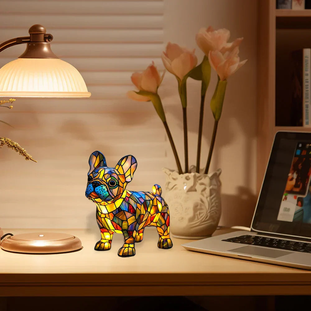 Table Lamp Stained Glass Dog Light Decorative Night Lamp