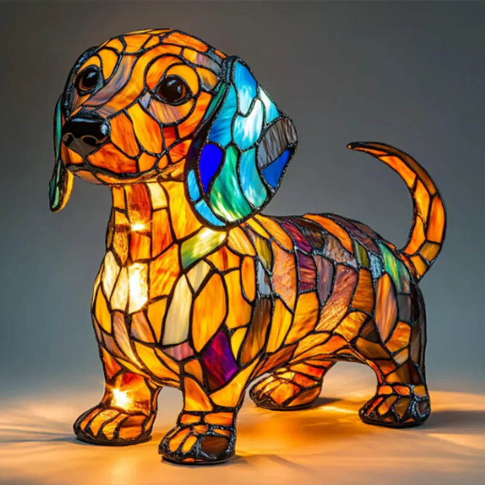 Table Lamp Stained Glass Dog Light Decorative Night Lamp
