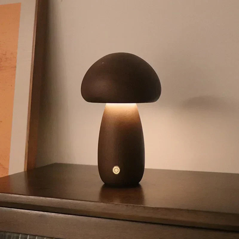 Mushroom LED Table Lamp | Wooden Touch-Control Light