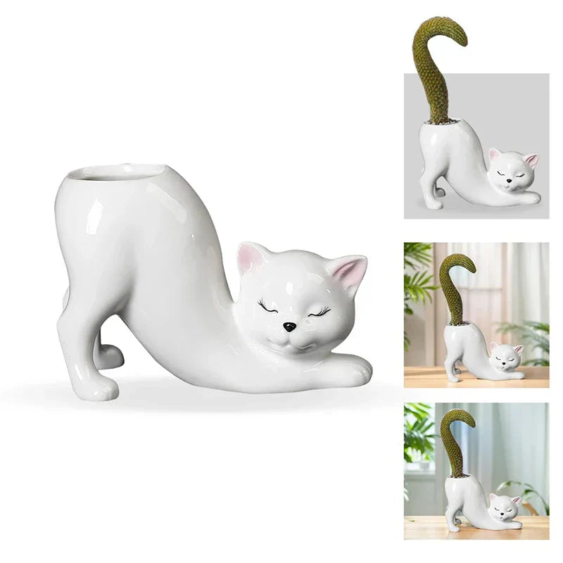 Grow a Tail Cat-Shaped Planter Vase
