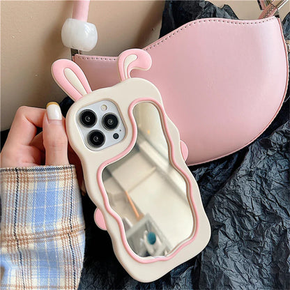 iPhone Case Rabbit Ear Built-In Mirror Protective Cover