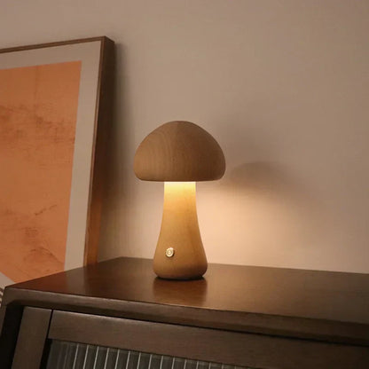 Mushroom LED Table Lamp | Wooden Touch-Control Light