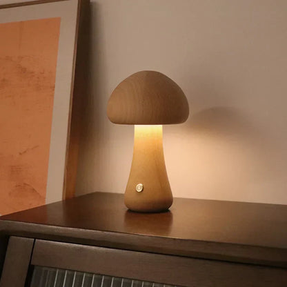 Mushroom LED Table Lamp | Wooden Touch-Control Light