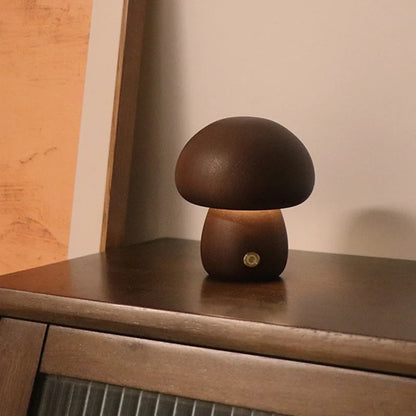 Mushroom LED Table Lamp | Wooden Touch-Control Light