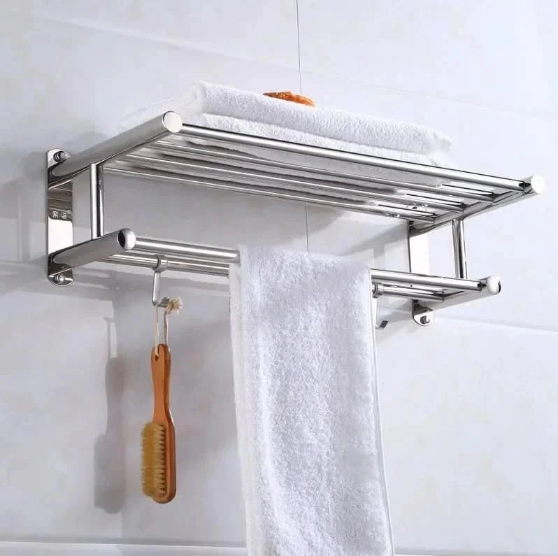 Wall-mounted towel rack | Stainless steel storage shelf