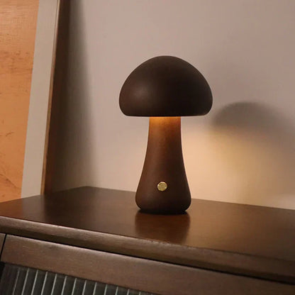 Mushroom LED Table Lamp | Wooden Touch-Control Light