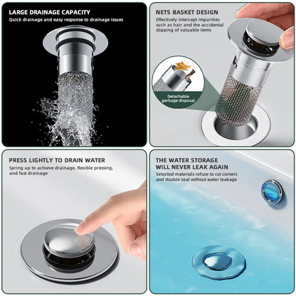 Sink Drain Strainer Pop Up Stainless Steel Stopper