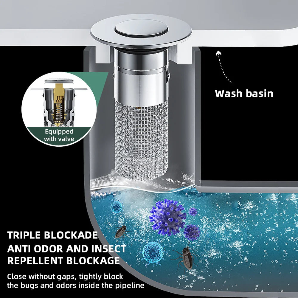 Sink Drain Strainer Pop Up Stainless Steel Stopper
