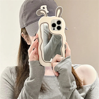 iPhone Case Rabbit Ear Built-In Mirror Protective Cover