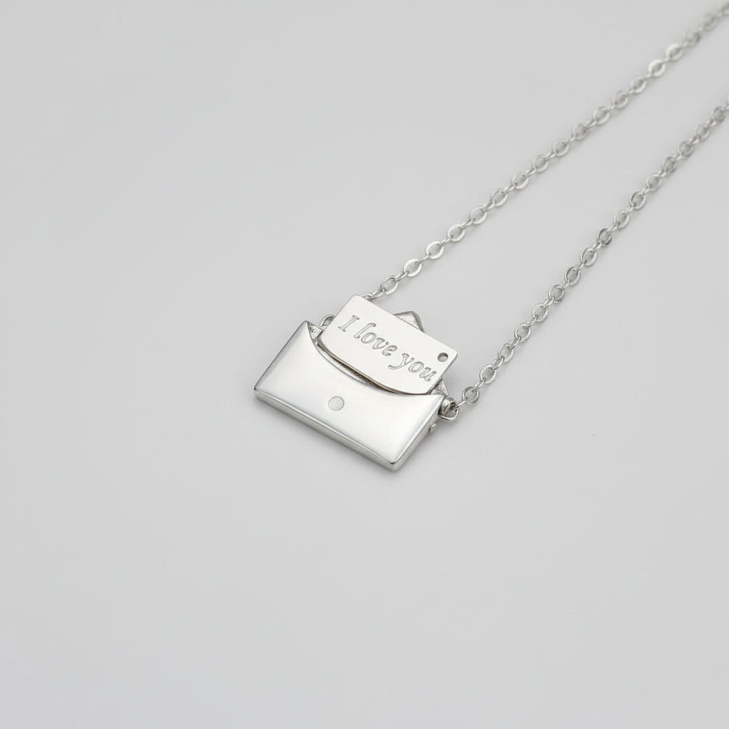 Gold Silver Envelope Necklace Womens Valentines Gift