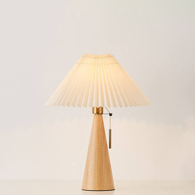Japanese Pleated Table Lamp | Minimalist Wood & Fabric Design