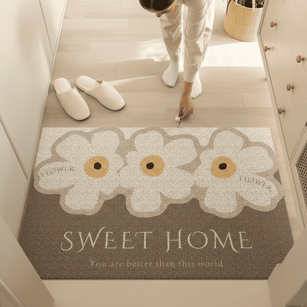 Antislip Deurmat van PVC Wasbaar met Bloemmotief voor Entree en Hal