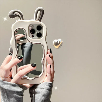 iPhone Case Rabbit Ear Built-In Mirror Protective Cover