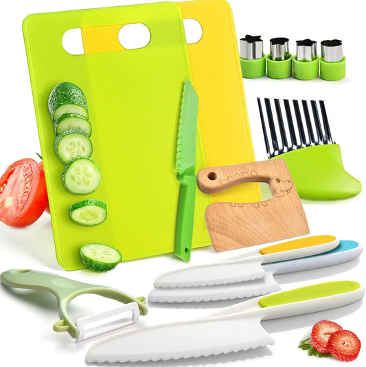Kids Cooking Set Safe Plastic Knife Cutting Board Kit