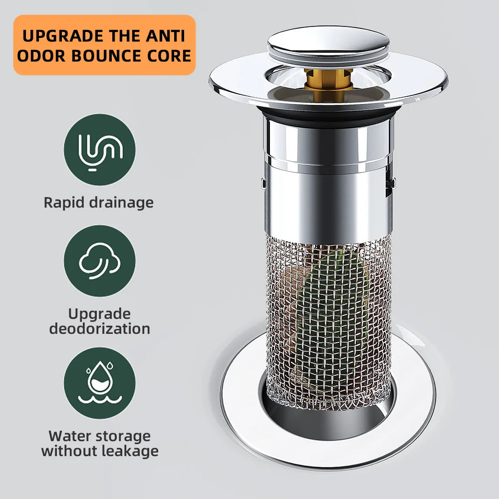 Sink Drain Strainer Pop Up Stainless Steel Stopper