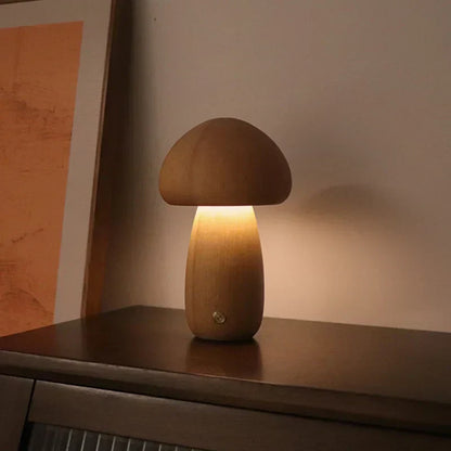 Mushroom LED Table Lamp | Wooden Touch-Control Light