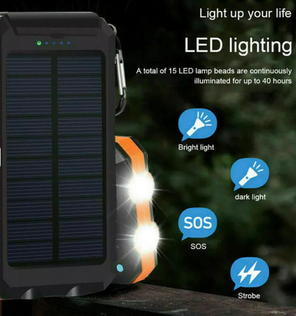 Solar Power Bank Portable Charger Waterproof Shockproof with LED Flashlight