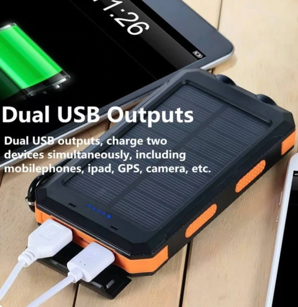 Solar Power Bank Portable Charger Waterproof Shockproof with LED Flashlight
