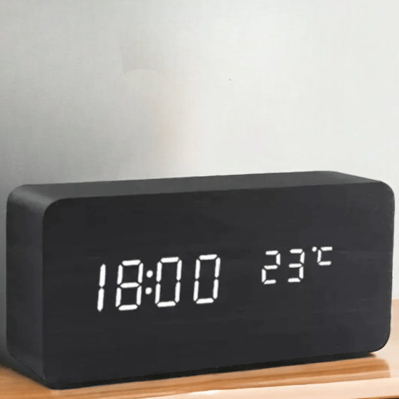 Wood Alarm Clock LED Digital Smart Voice Activated Desk Clock