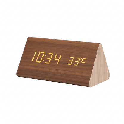Wood Alarm Clock LED Digital Smart Voice Activated Desk Clock