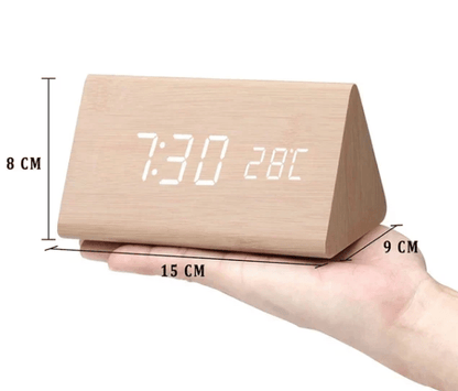Wood Alarm Clock LED Digital Smart Voice Activated Desk Clock