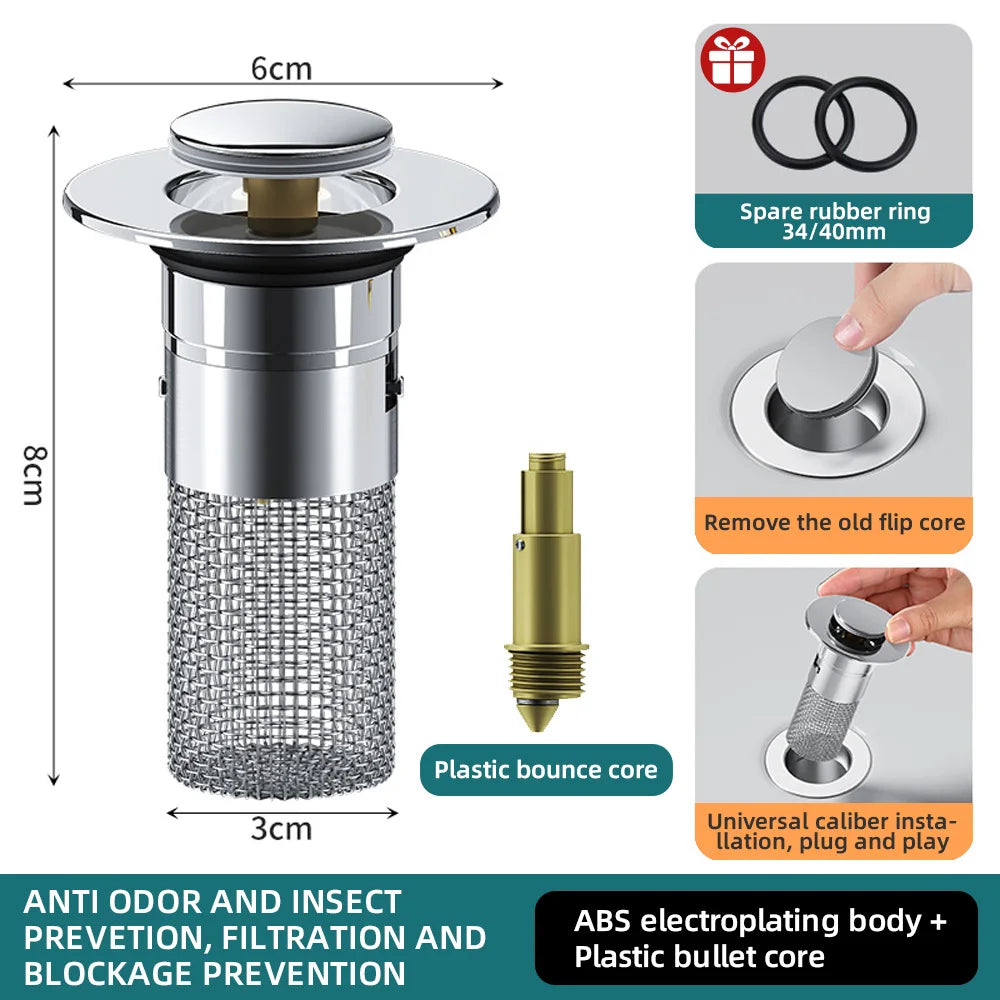 Sink Drain Strainer Pop Up Stainless Steel Stopper