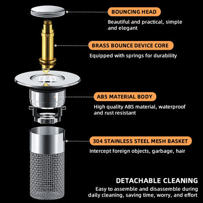 Sink Drain Strainer Pop Up Stainless Steel Stopper