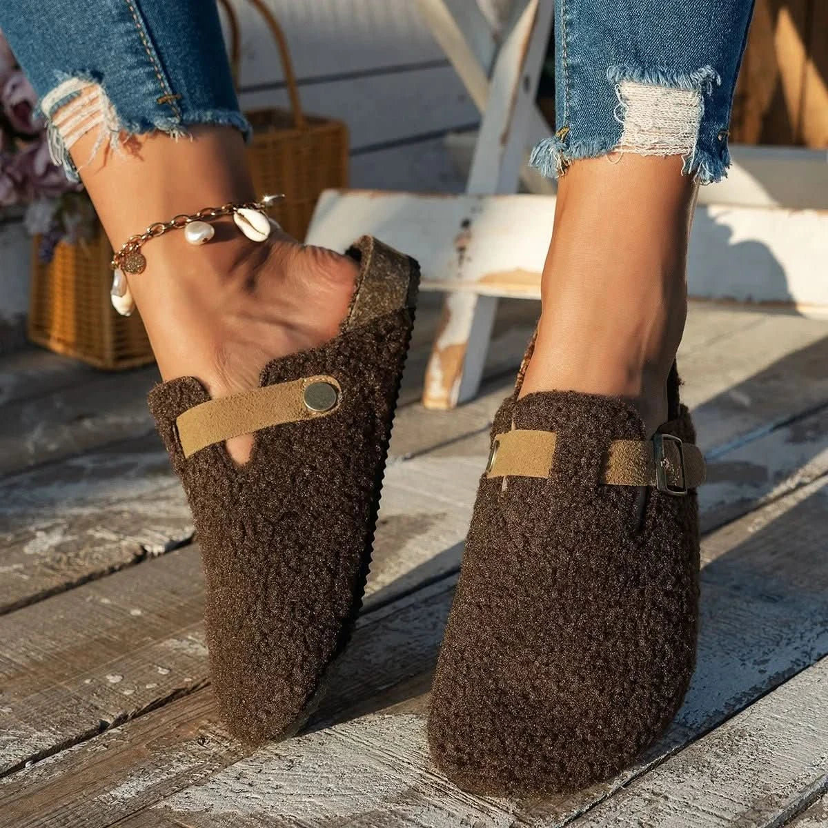 Slippers Shearling Mule Wool Lined Non Slip House Shoes