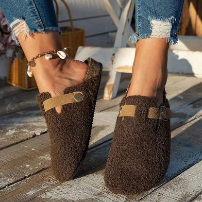 Womens Slippers Wool Lined Winter Warm Non Slip House Shoes