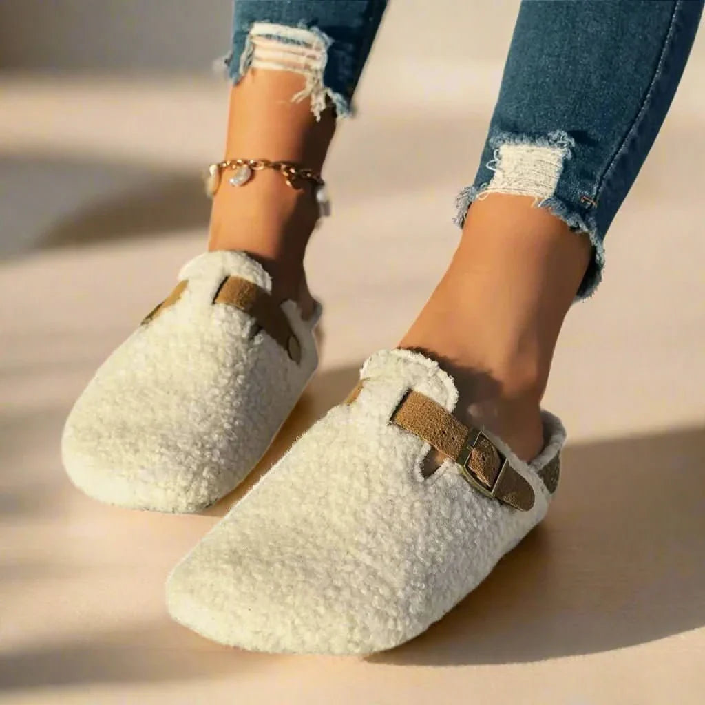 Womens Slippers Wool Lined Winter Warm Non Slip House Shoes