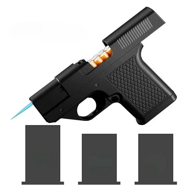 Butane Lighter Jet Flame Metal Gun Style with Storage
