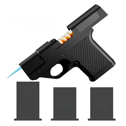 Butane Lighter Jet Flame Metal Gun Style with Storage